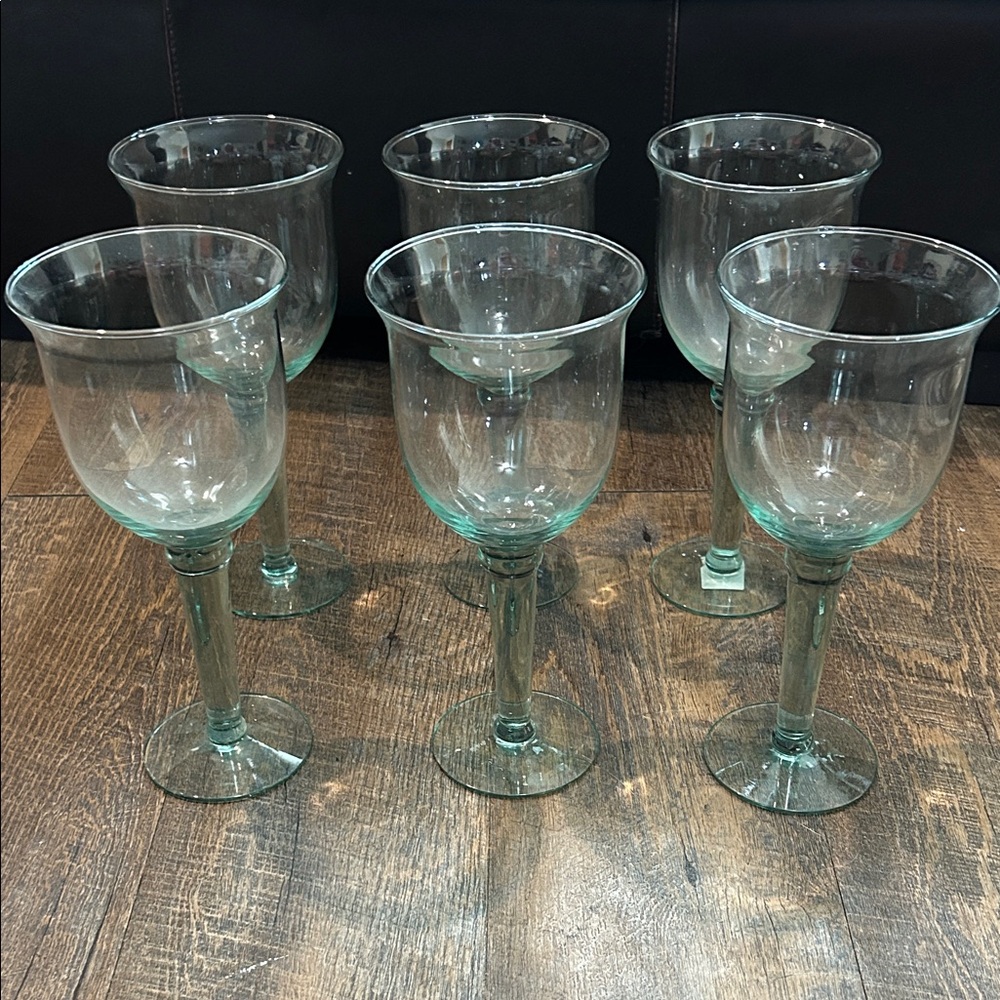 Set of 6 La Mediterranea Recycled Green Glass Water/ Wine Goblets Verde